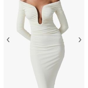 Carolina Herrera White Ruched Off-Shoulder Bodycon Dress